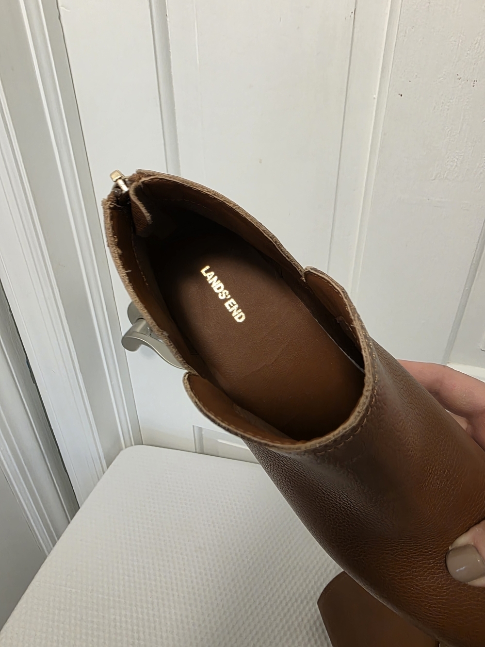 NWOB Lands' End Essential Zip Up Caramel In Color Leather Ankle Booties Size 8.5 - Picture 10 of 12